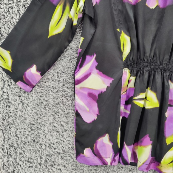 Susan Graver Women Floral Art to Wear Button Down Top M Black Purple 3/4 Sleeve - Picture 15 of 16